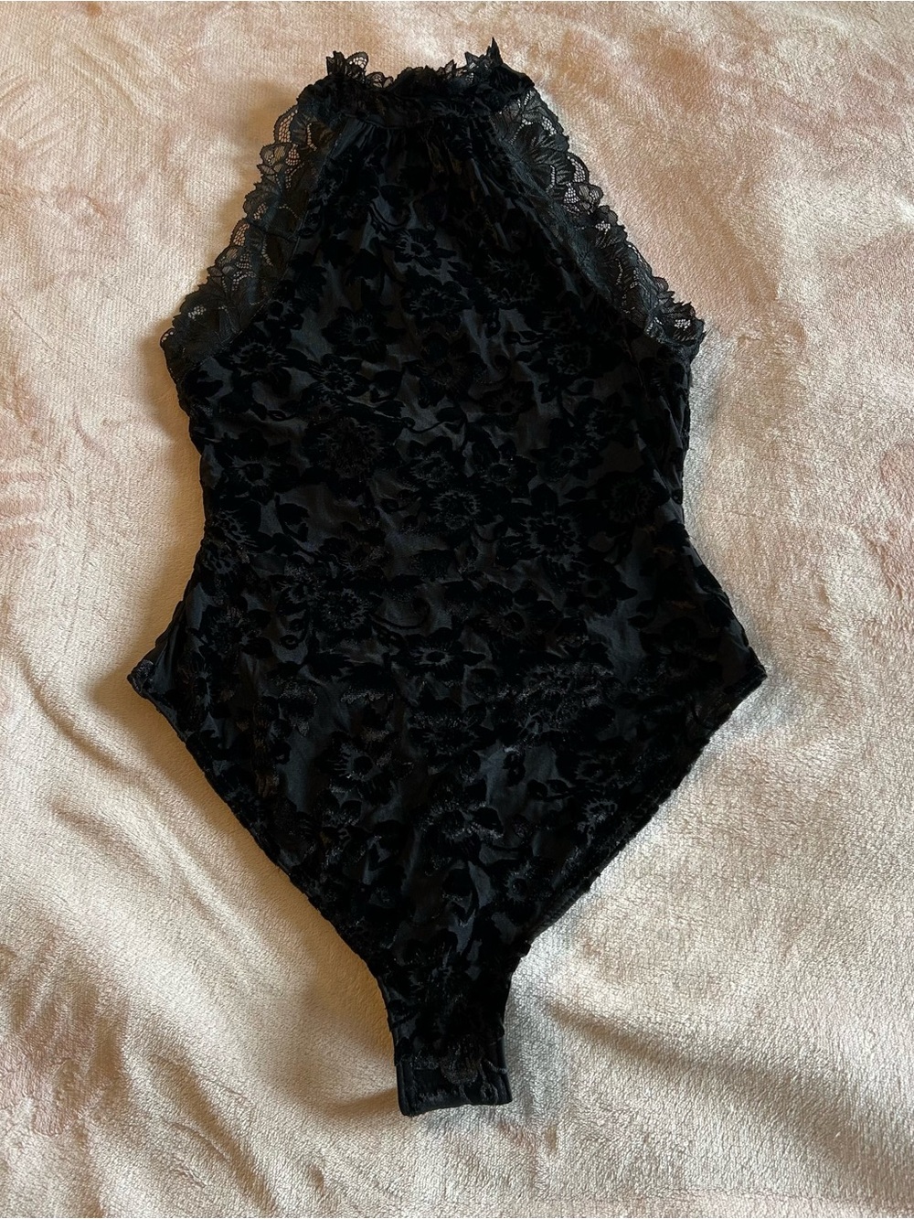 Intimately Free People “Late Night” black bodysuit floral velvet burnout lace S